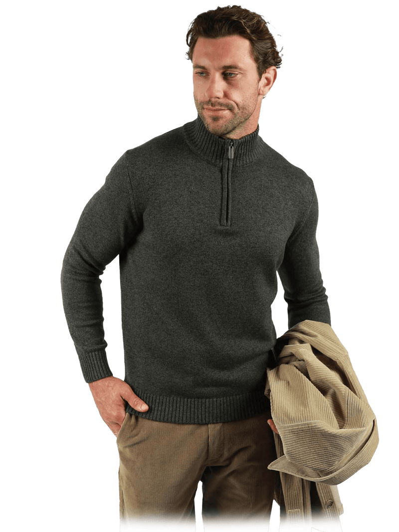 JHK61 1/4 Zip Olive Marle CottonBlend - Harrys for Menswear