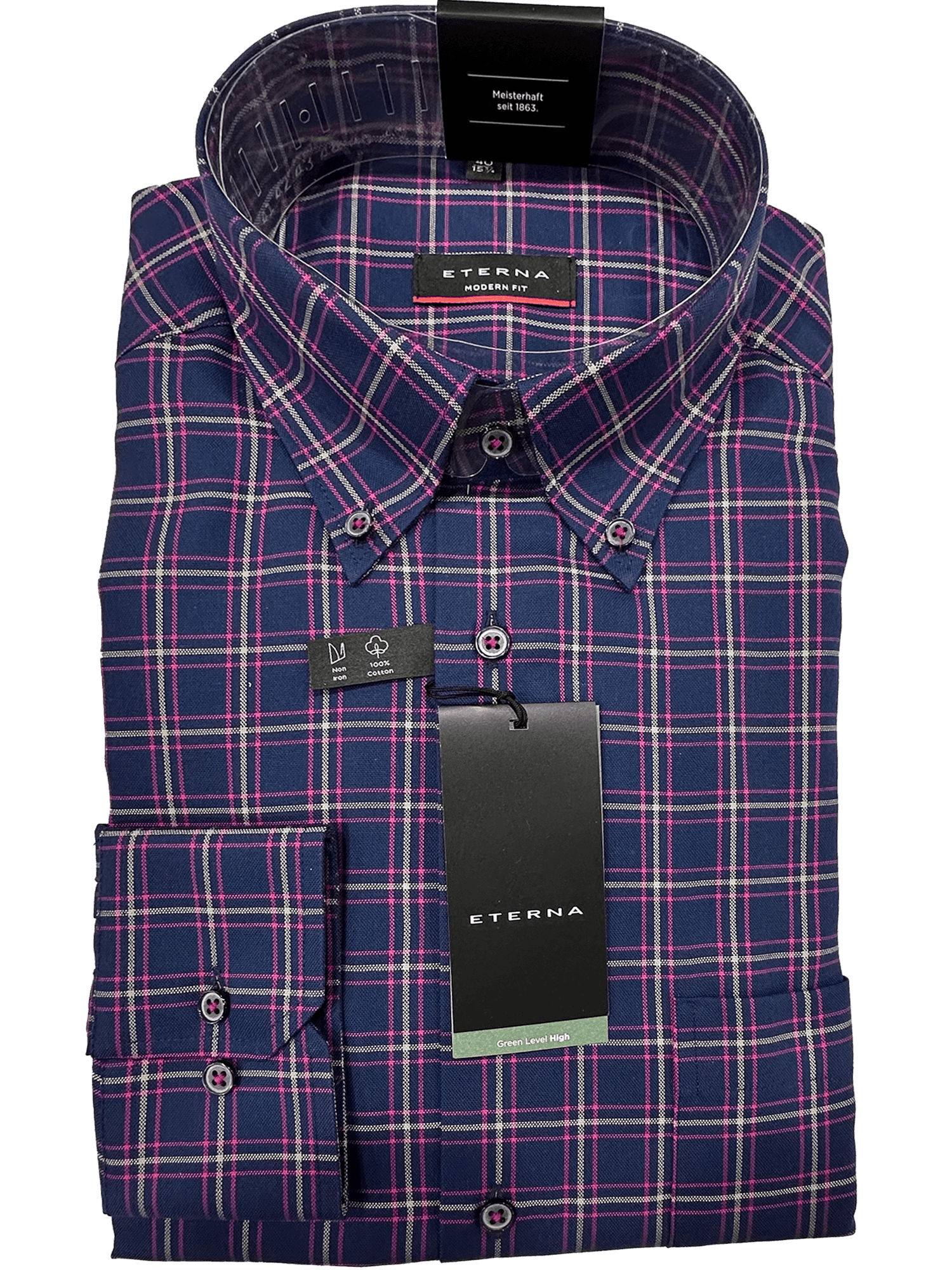 4123/19 Navy/Pink Check Business L/S Modern Fit Shirt - Harrys for Menswear