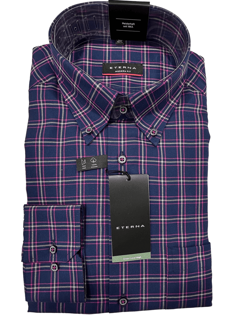 4123/19 Navy/Pink Check Business L/S Modern Fit Shirt - Harrys for Menswear