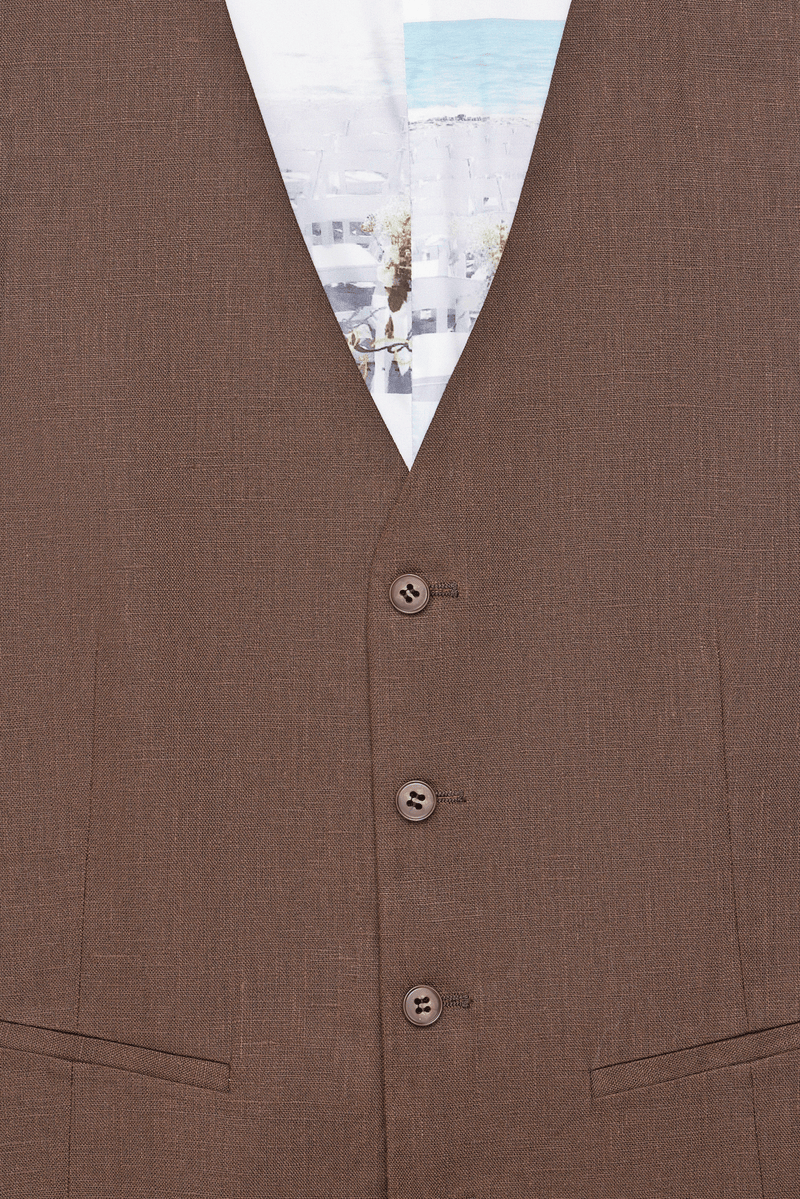 SL8 - Brown Linen Waistcoat - Harrys for Menswear