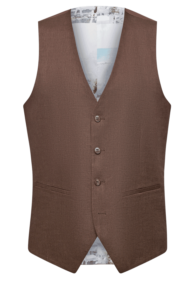 SL8 - Brown Linen Waistcoat - Harrys for Menswear