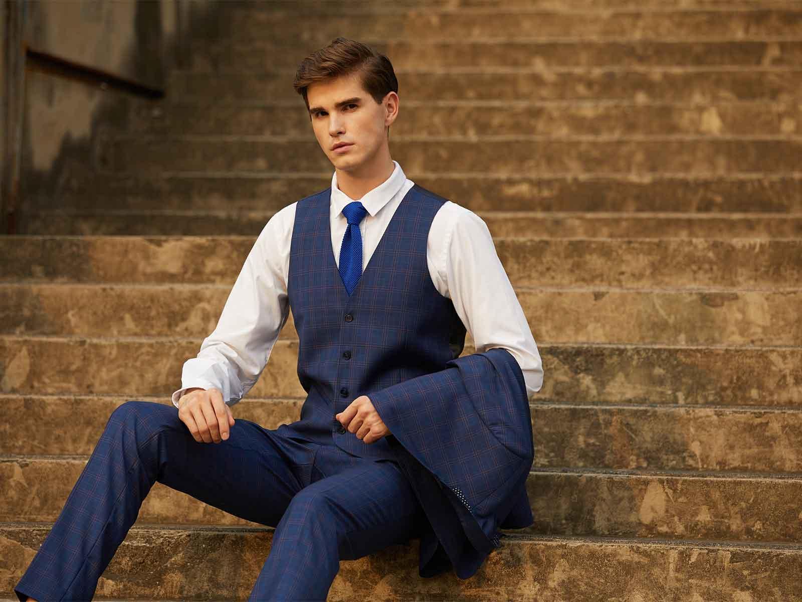 FW5 - Blue Saul Waist Coat - Harrys for Menswear